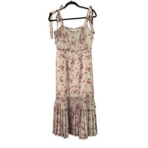 LuLu's (No Tag) Terrace Views Taupe Floral Print Tiered Midi Dress S